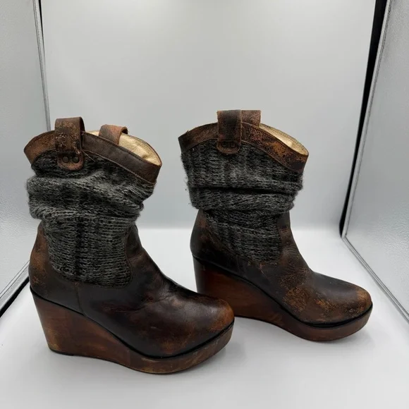 Bed Stu Leather Bruges Slouch Grey Knit Wedge Distressed Bohemian Moto Boot 8 - Picture 3 of 11